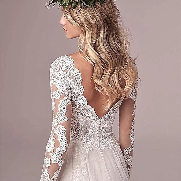 Lace Bridal Gown with Long Sleeves - Picture 3 of 12